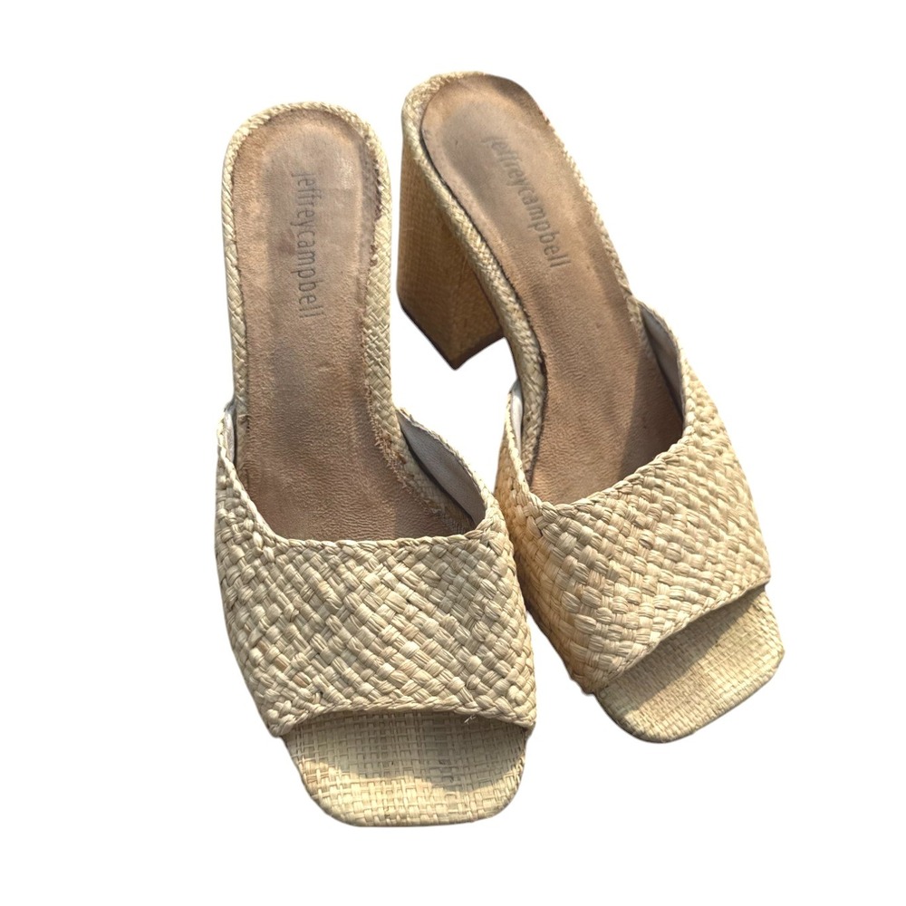 Jeffrey Campbell Melange 2‎ Block Heel Slides Natural Sz 8